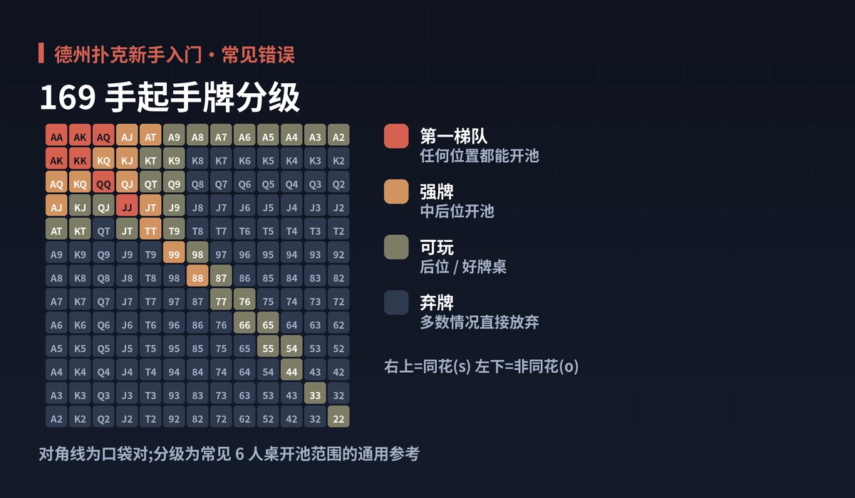 德州扑克新手入门起手牌范围图解:169 手起手牌分级